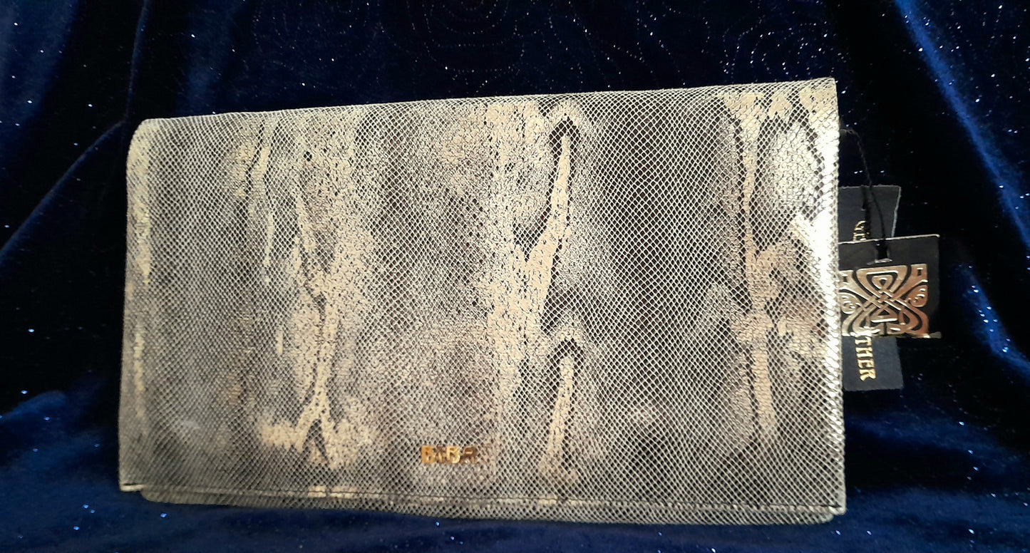 Pale Gold Shimmer Snake Skin  Vintage BIBA Clutch Bag