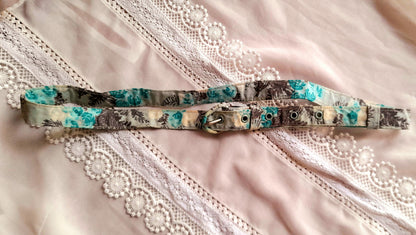 Vintage 1950s Turquoise Mint Floral Fabric Belt