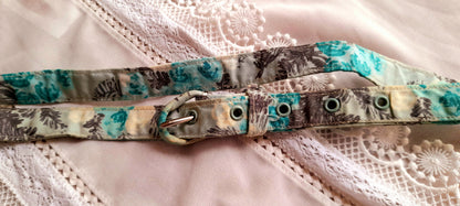 Vintage 1950s Turquoise Mint Floral Fabric Belt