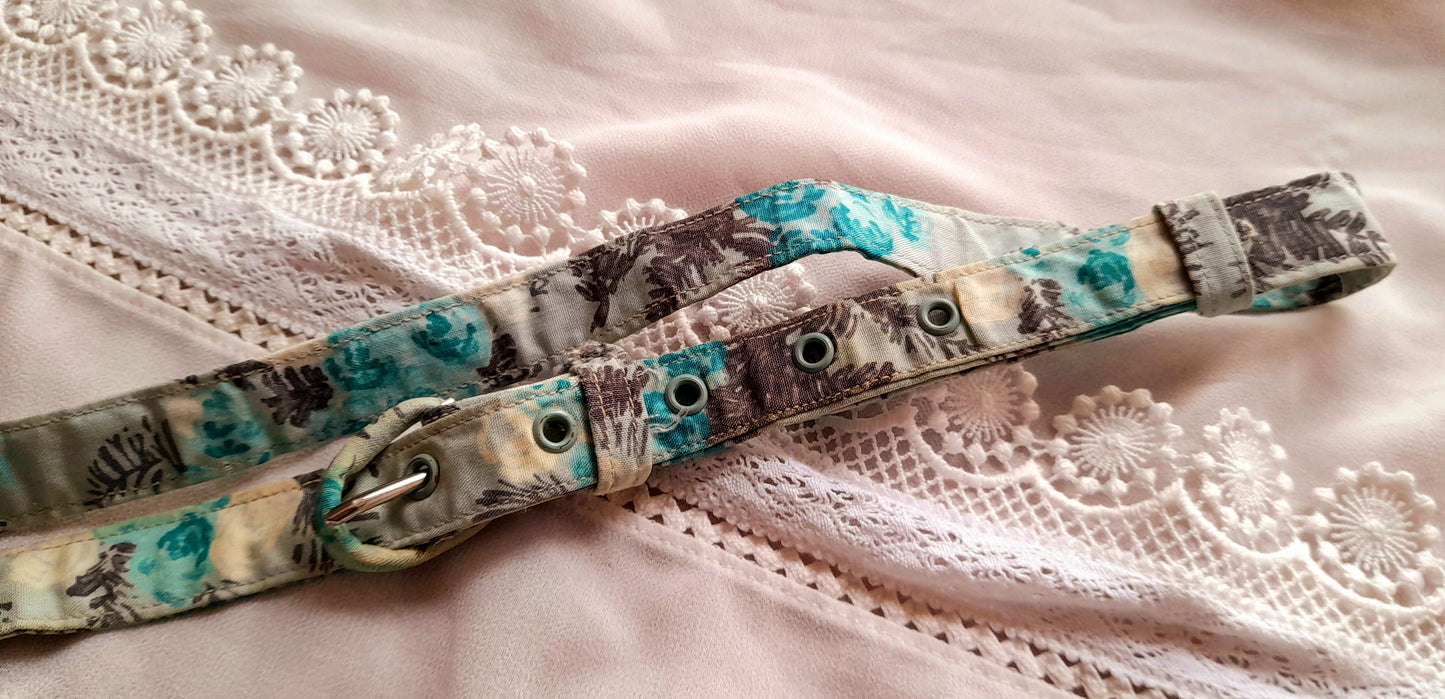Vintage 1950s Turquoise Mint Floral Fabric Belt
