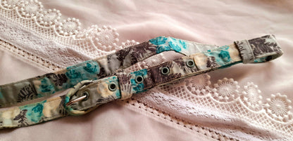 Vintage 1950s Turquoise Mint Floral Fabric Belt