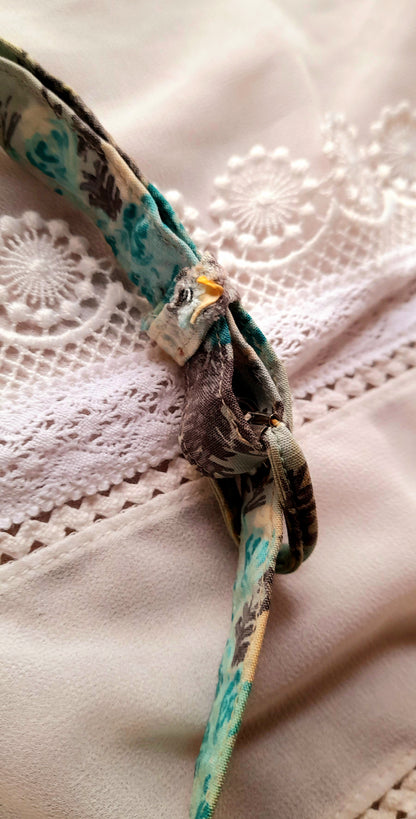 Vintage 1950s Turquoise Mint Floral Fabric Belt