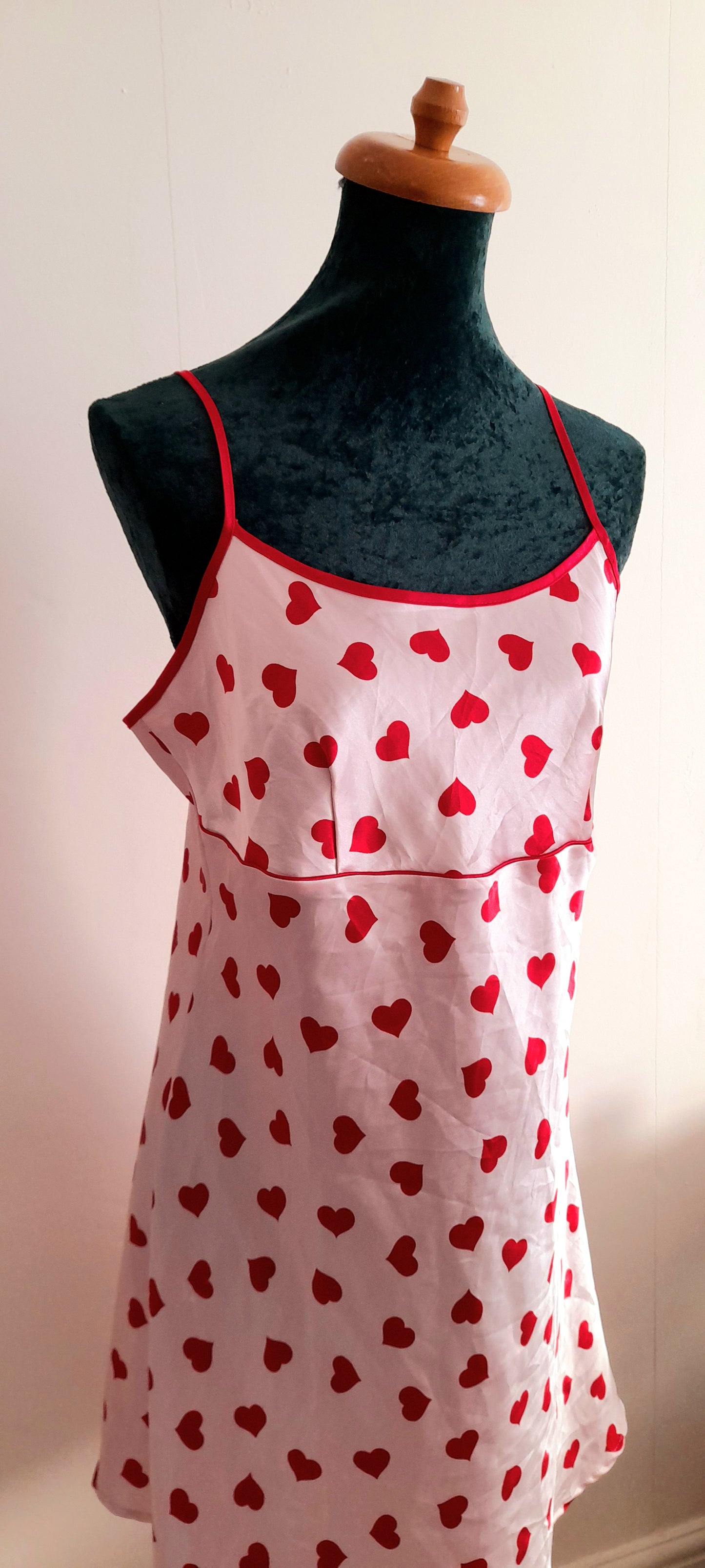 Pink Red Heart Print Vintage Y2K Satin Camisole Dress