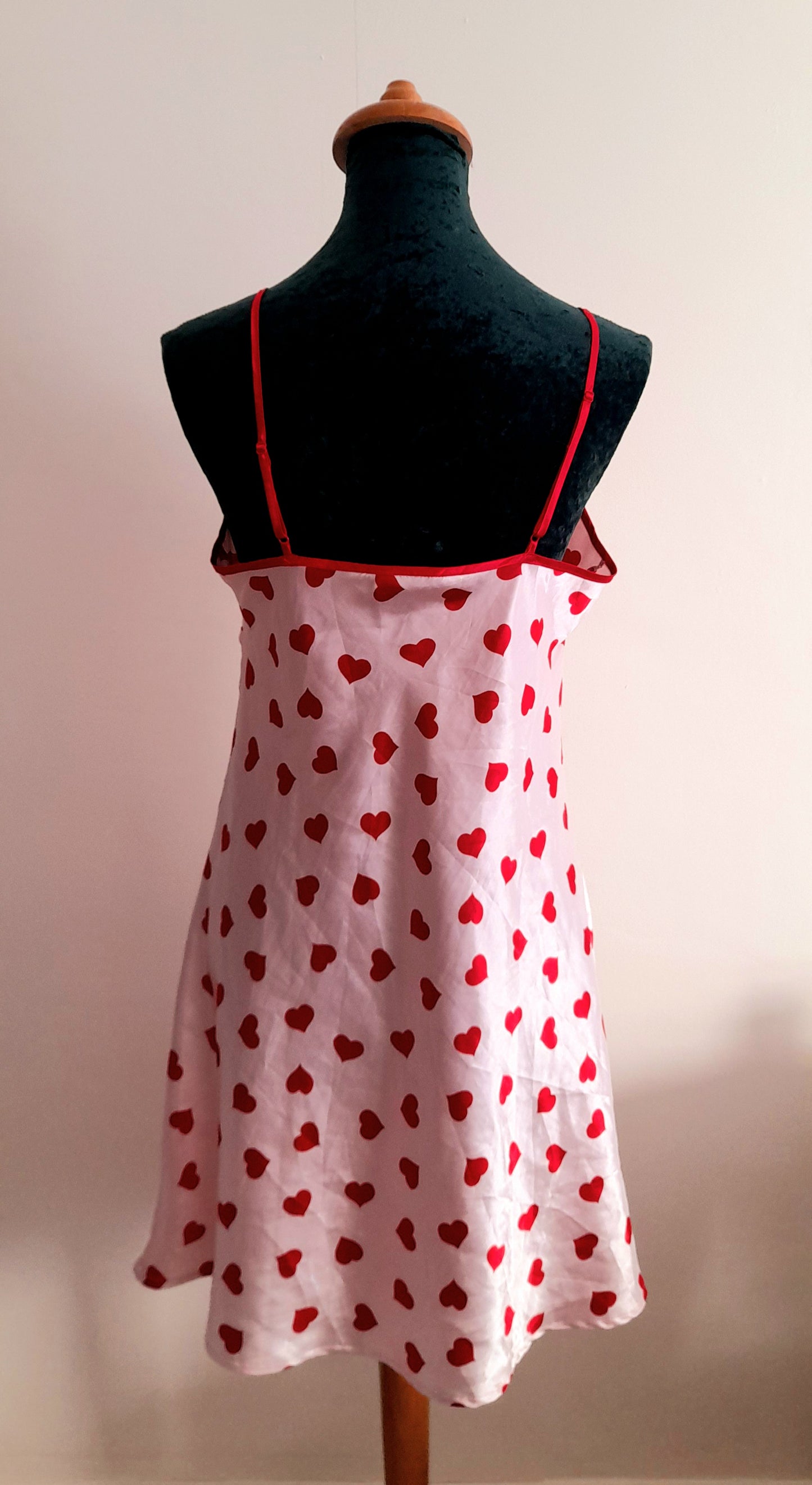 Pink Red Heart Print Vintage Y2K Satin Camisole Dress