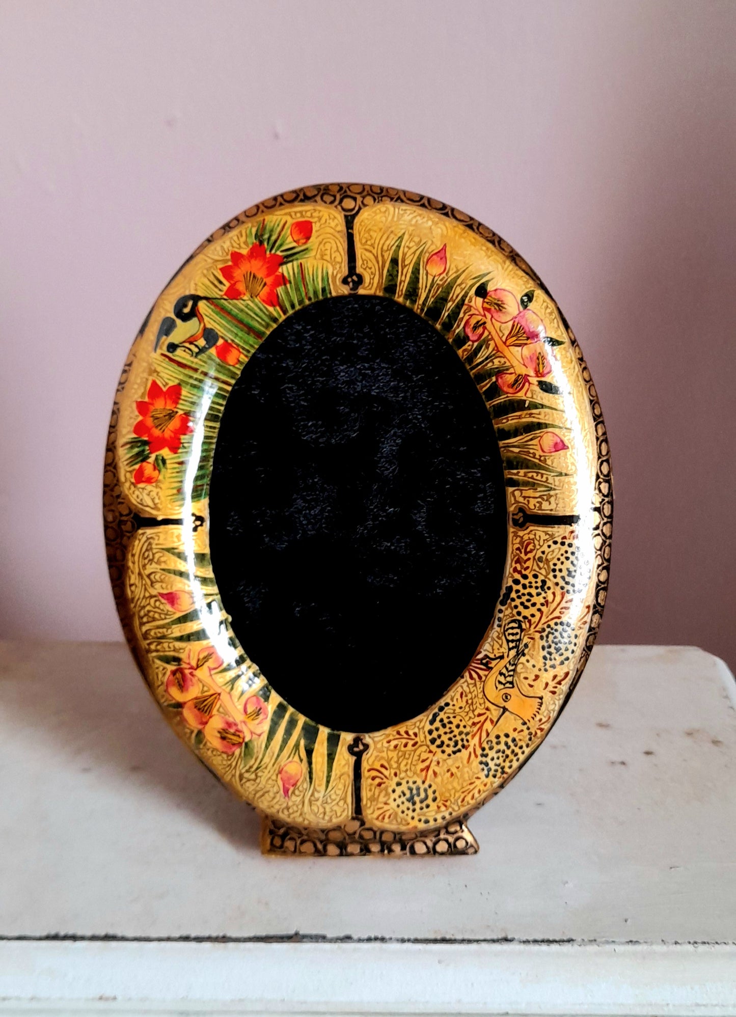 Vintage Indian Kashmir Handpainted Small Wood Velvet Picture Frame