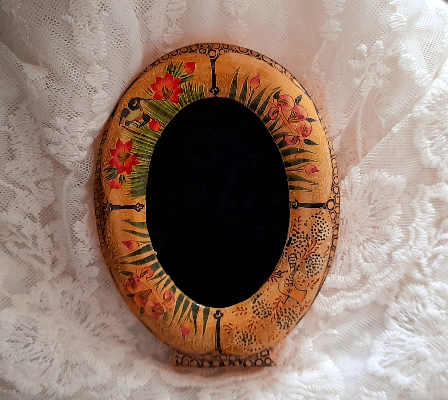 Vintage Indian Kashmir Handpainted Small Wood Velvet Picture Frame