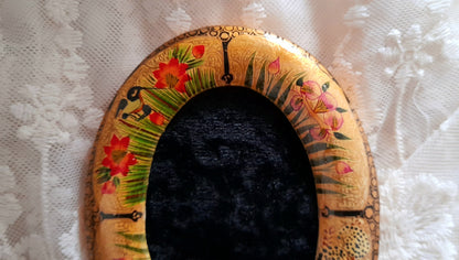 Vintage Indian Kashmir Handpainted Small Wood Velvet Picture Frame