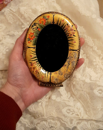 Vintage Indian Kashmir Handpainted Small Wood Velvet Picture Frame