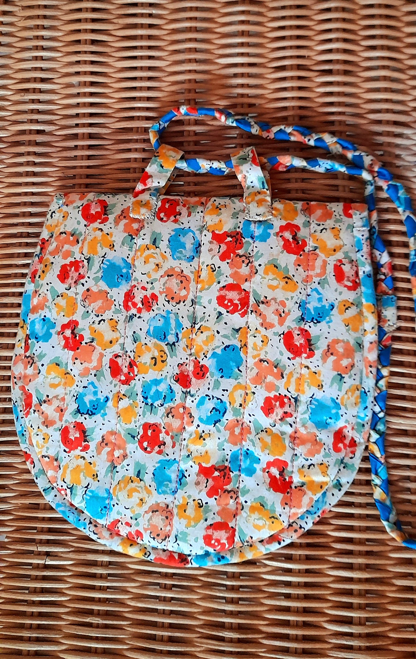 Vintage 60s Retro Handsewn Cotton Floral Butterfly Patch Quilt Button Bag