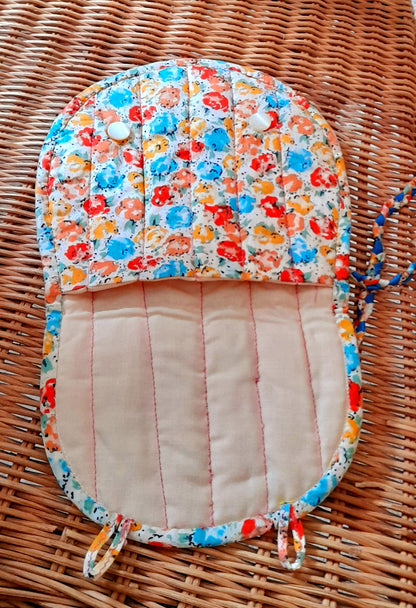 Vintage 60s Retro Handsewn Cotton Floral Butterfly Patch Quilt Button Bag