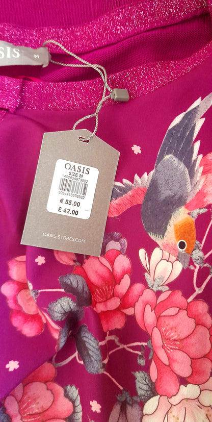 Purple Chiffon Knitted Birds Flowers OASIS Boho Blouse Top