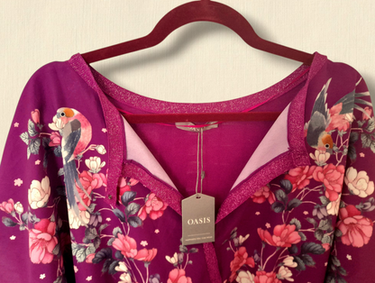 Purple Chiffon Knitted Birds Flowers OASIS Boho Blouse Top