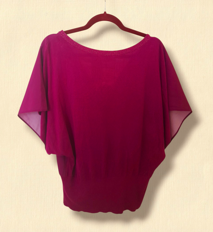 Purple Chiffon Knitted Birds Flowers OASIS Boho Blouse Top