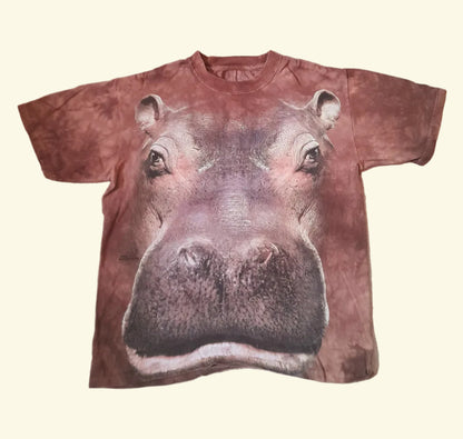 Vintage THE MOUNTAIN Brown Safari Print Cotton Hippo T-Shirt