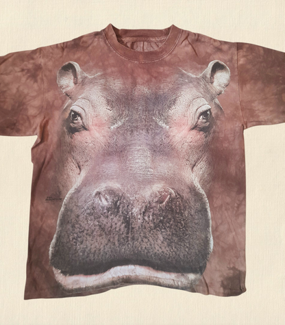 Vintage THE MOUNTAIN Brown Safari Print Cotton Hippo T-Shirt