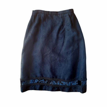 Vintage 1960s French Black Brocade Velvet Trim Skirt