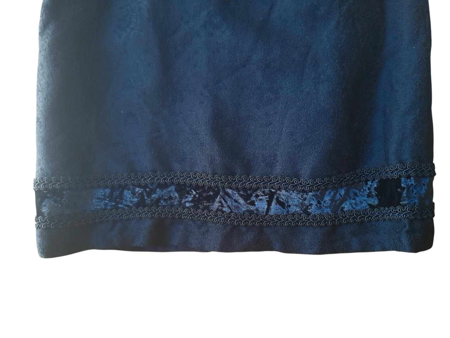 Vintage 1960s French Black Brocade Velvet Trim Skirt