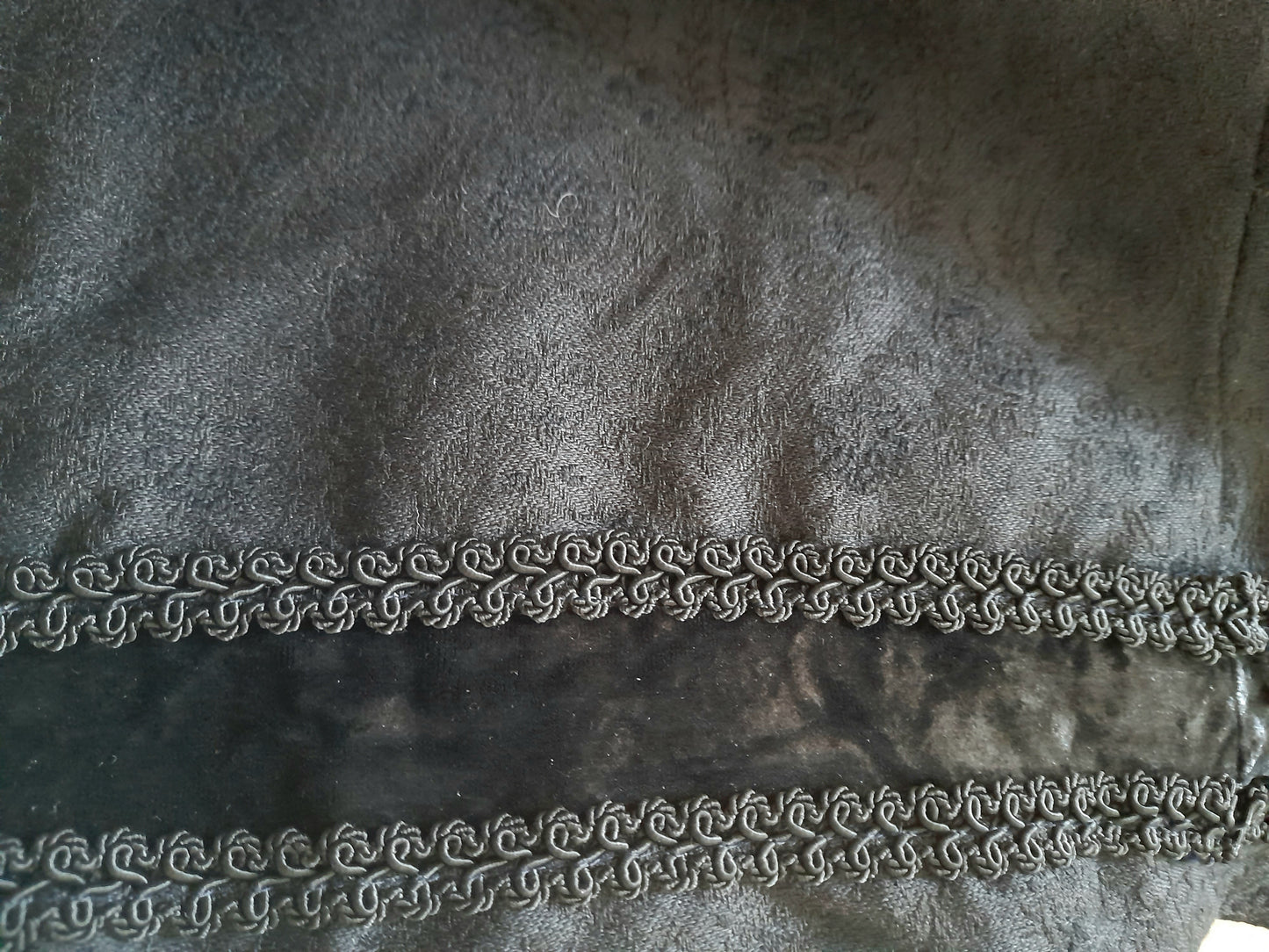 Vintage 1960s French Black Brocade Velvet Trim Skirt
