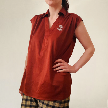 Vintage 70s Sienna Silky Stretchy Jersey Sleeveless Embroidered Blouse