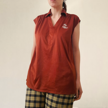 Vintage 70s Sienna Silky Stretchy Jersey Sleeveless Embroidered Blouse