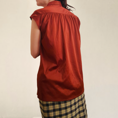 Vintage 70s Sienna Silky Stretchy Jersey Sleeveless Embroidered Blouse