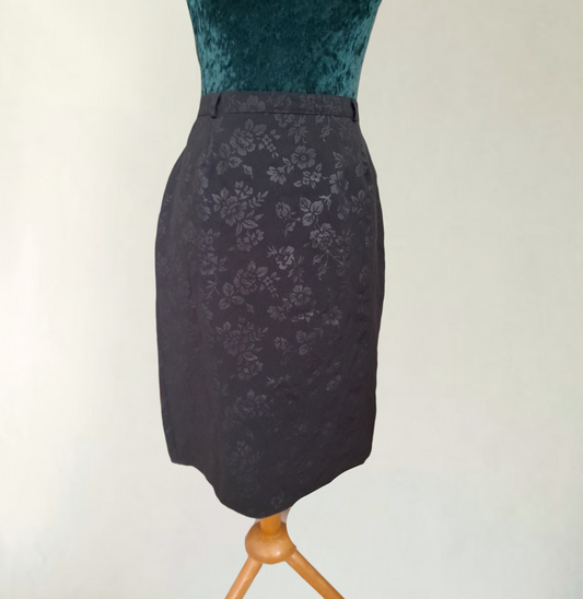 Black Satin Rose Vintage Gothic Glam Skirt