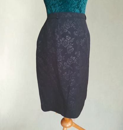 Black Satin Rose Vintage Gothic Glam Skirt