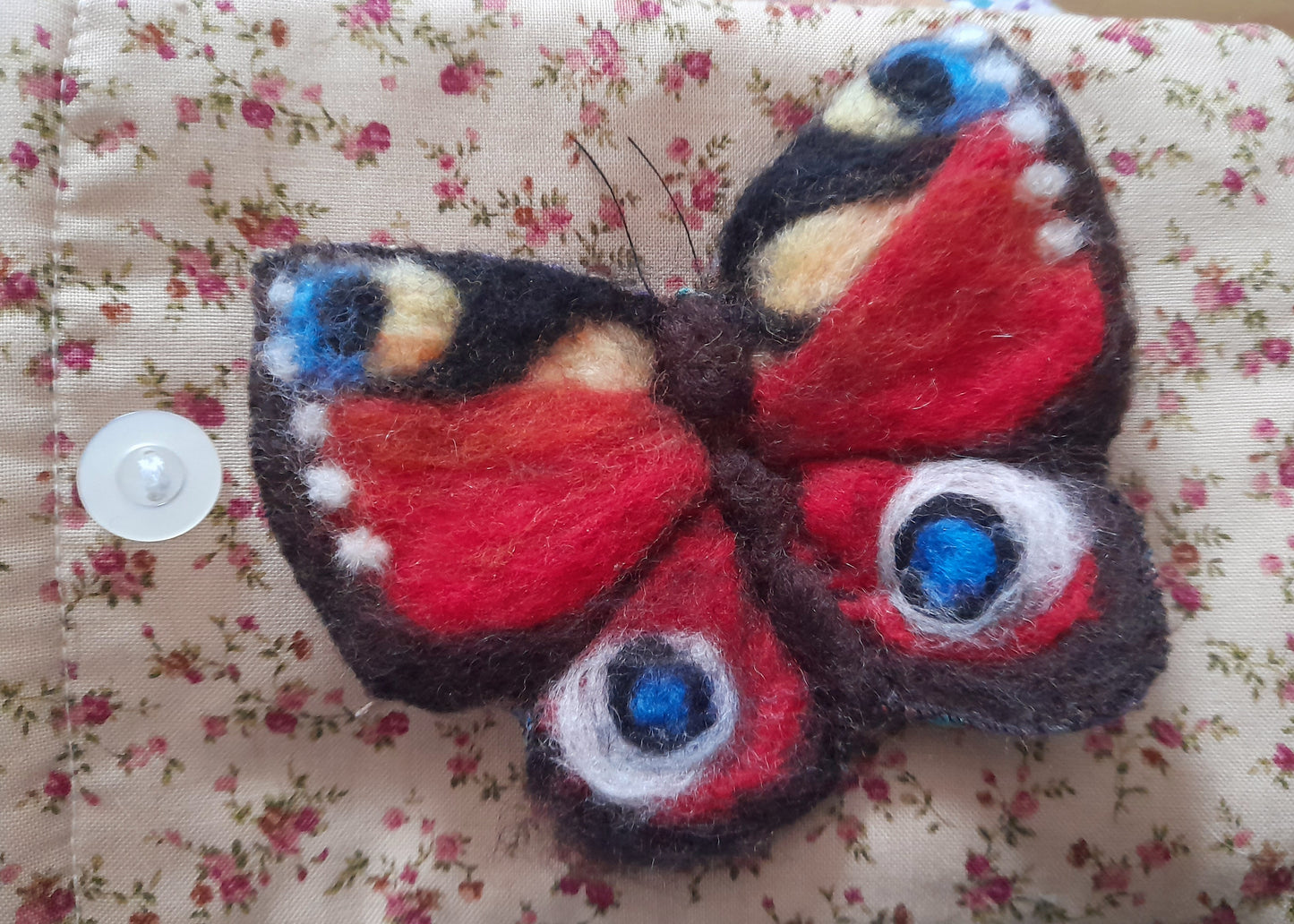Original OOAK Wool Felt Textile Peacock Butterfly Brooch Adornment