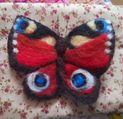 Original OOAK Wool Felt Textile Peacock Butterfly Brooch Adornment