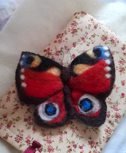 Original OOAK Wool Felt Textile Peacock Butterfly Brooch Adornment