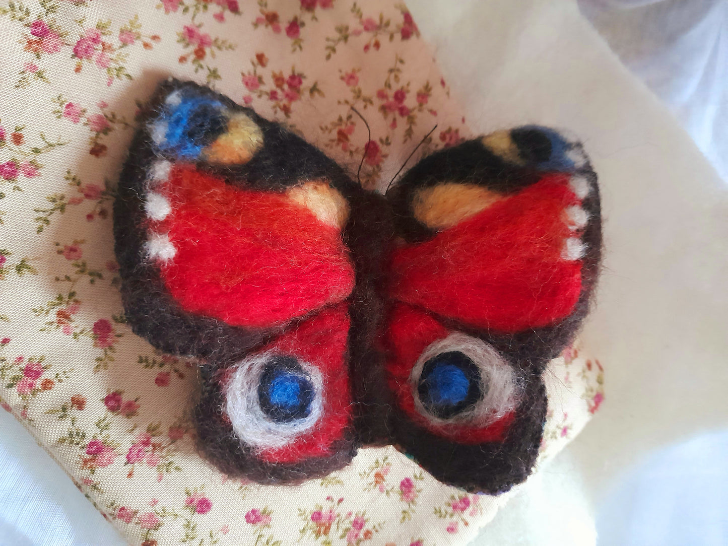 Original OOAK Wool Felt Textile Peacock Butterfly Brooch Adornment