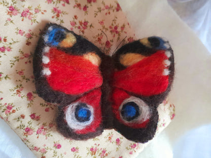 Original OOAK Wool Felt Textile Peacock Butterfly Brooch Adornment
