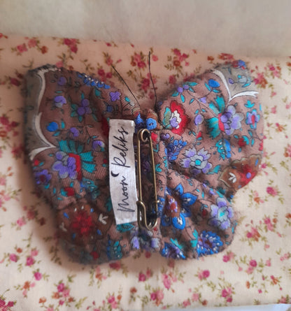 Original OOAK Wool Felt Textile Peacock Butterfly Brooch Adornment