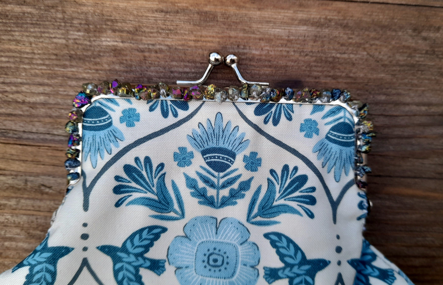 Bird Flower Nature Print Quartz Gemstone Silver Clasp Wallet