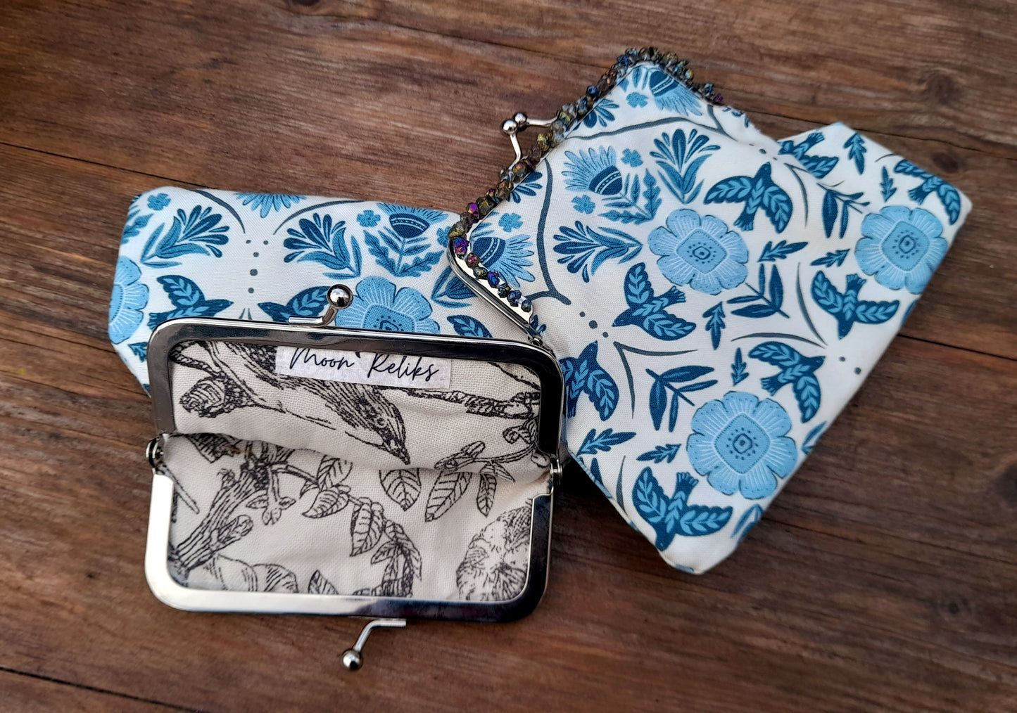 Bird Flower Nature Print Quartz Gemstone Silver Clasp Wallet