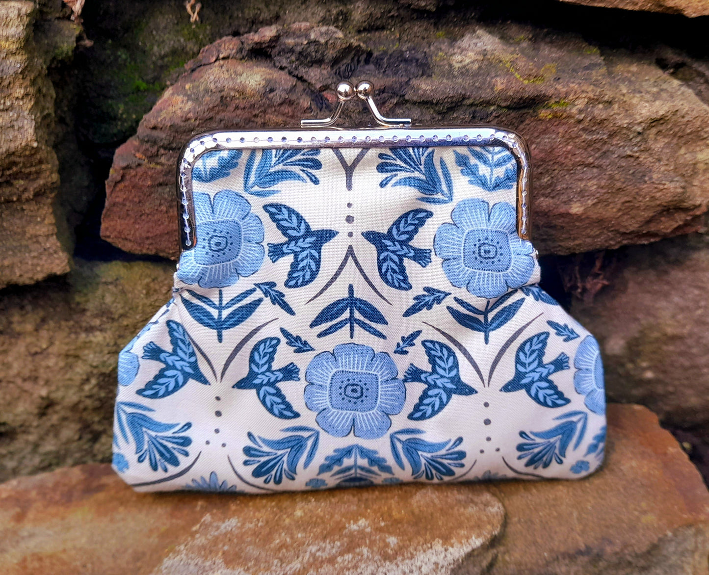 Bird Flower Nature Print Quartz Gemstone Silver Clasp Wallet