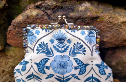 Bird Flower Nature Print Quartz Gemstone Silver Clasp Wallet