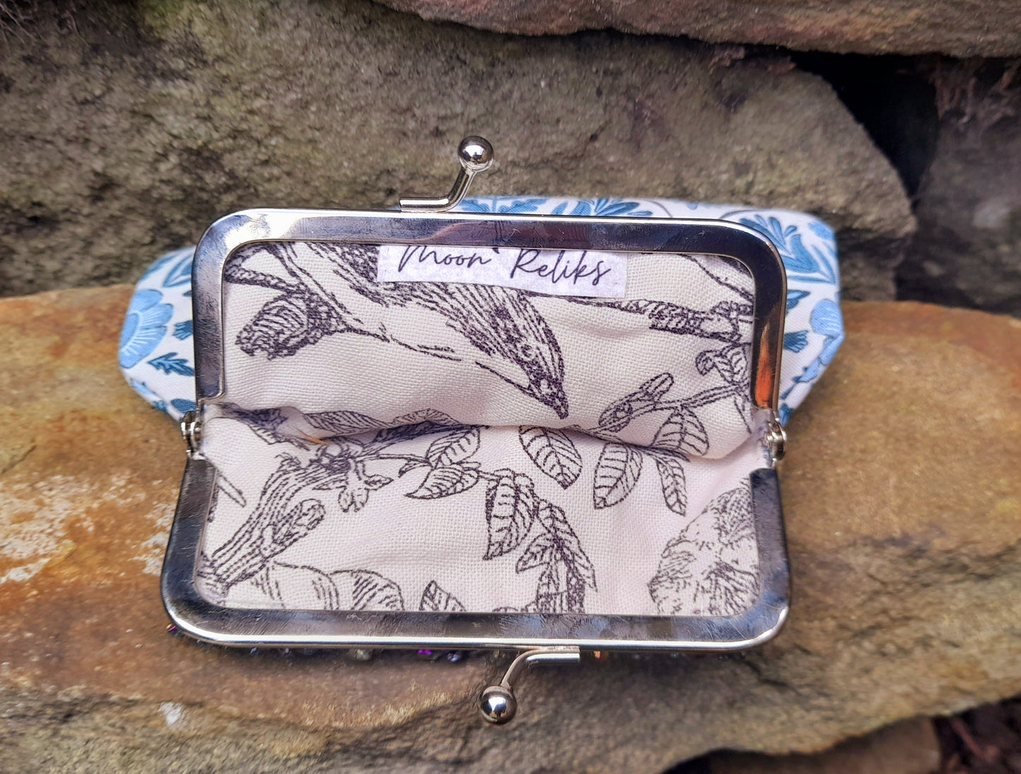 Bird Flower Nature Print Quartz Gemstone Silver Clasp Wallet