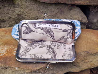 Bird Flower Nature Print Quartz Gemstone Silver Clasp Wallet