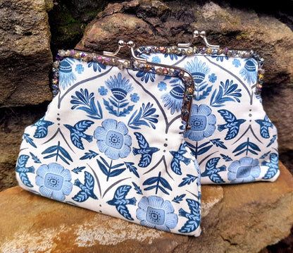 Bird Flower Nature Print Quartz Gemstone Silver Clasp Wallet
