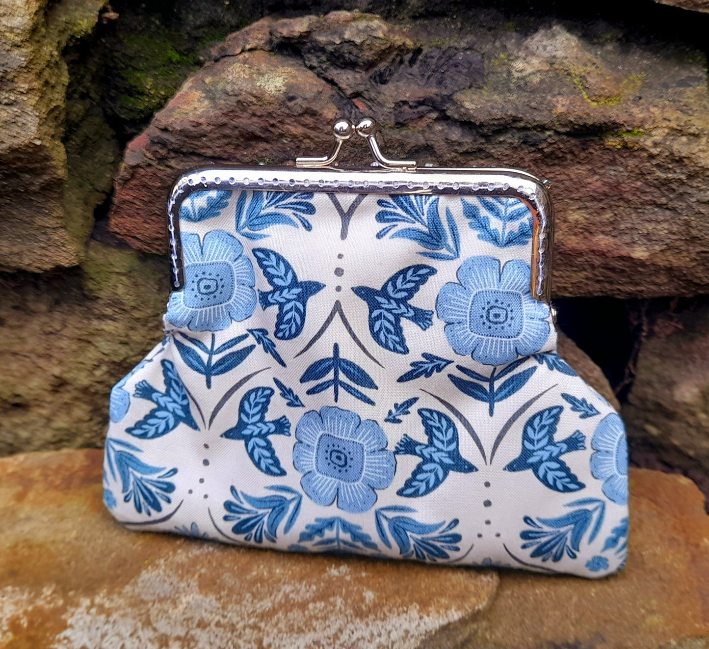 Bird Flower Nature Print Quartz Gemstone Silver Clasp Wallet