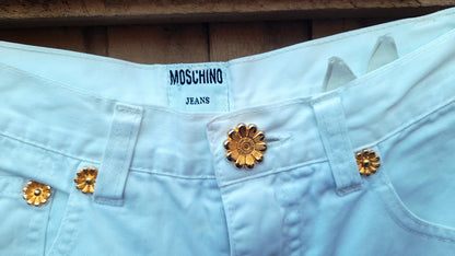 Vintage Y2K Moschino Gold Flower White Cotton Slim Fit Jeans