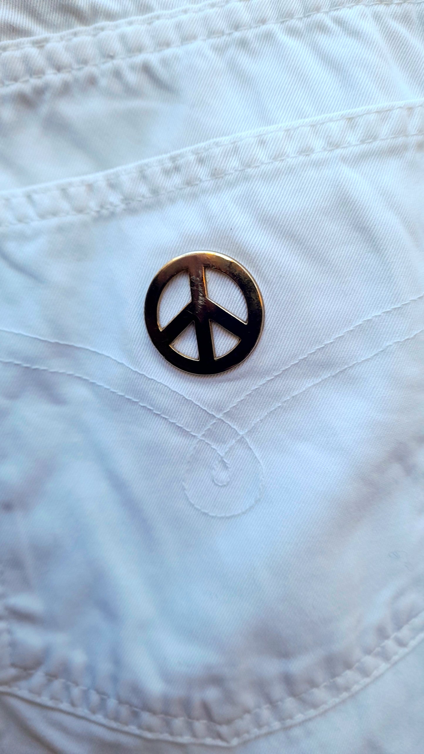 Vintage Y2K Moschino Gold Flower White Cotton Slim Fit Jeans