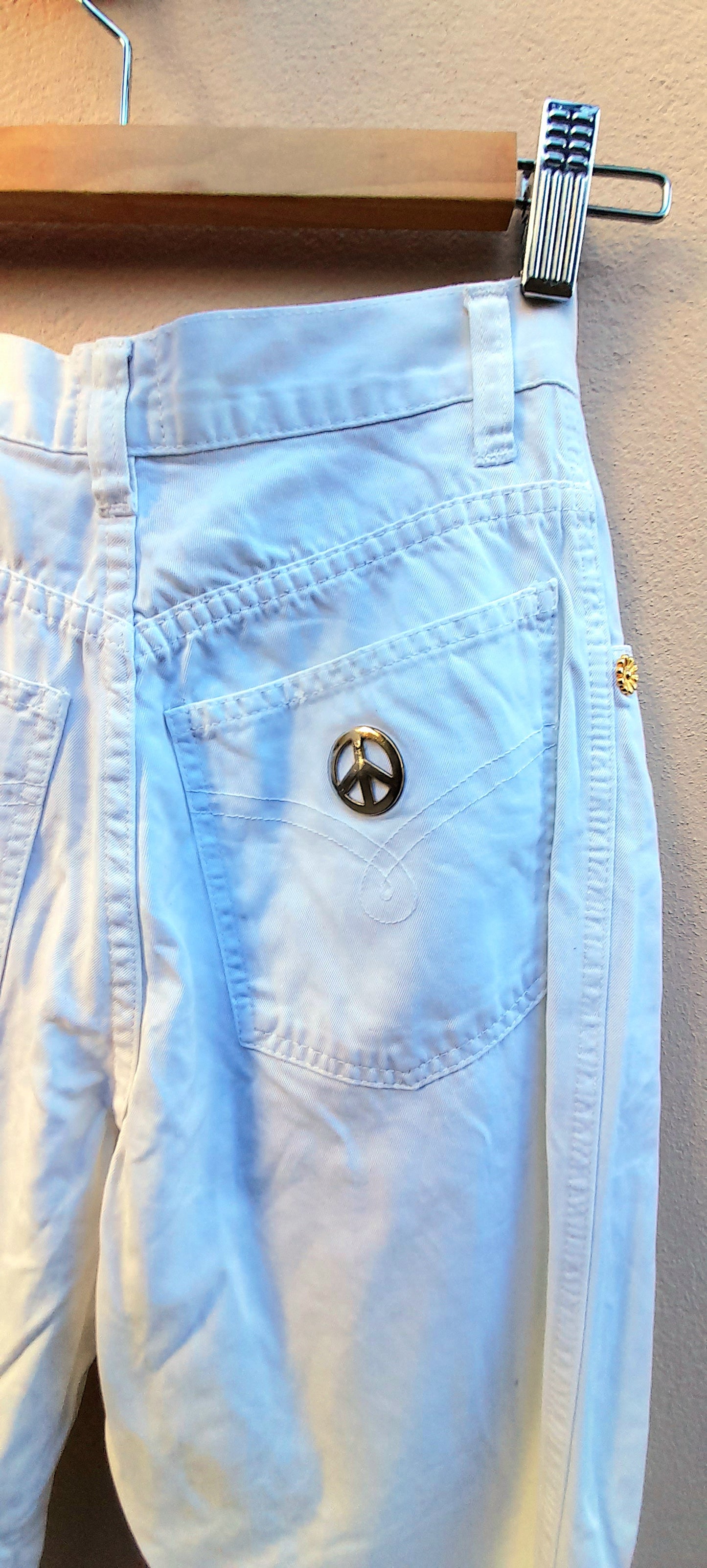 Vintage Y2K Moschino Gold Flower White Cotton Slim Fit Jeans