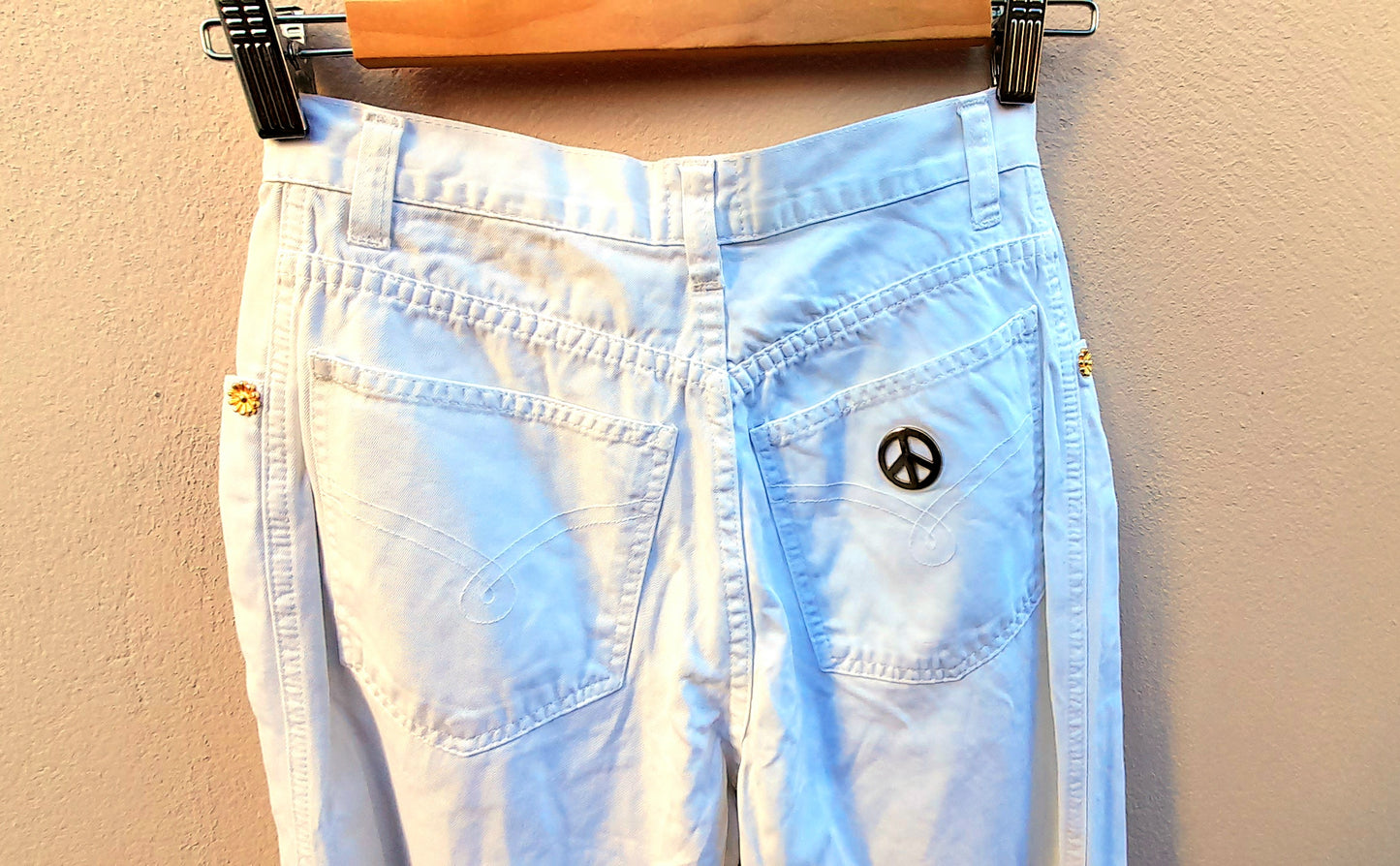 Vintage Y2K Moschino Gold Flower White Cotton Slim Fit Jeans