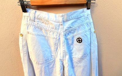 Vintage Y2K Moschino Gold Flower White Cotton Slim Fit Jeans