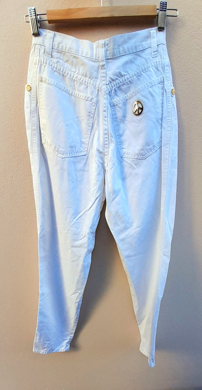 Vintage Y2K Moschino Gold Flower White Cotton Slim Fit Jeans