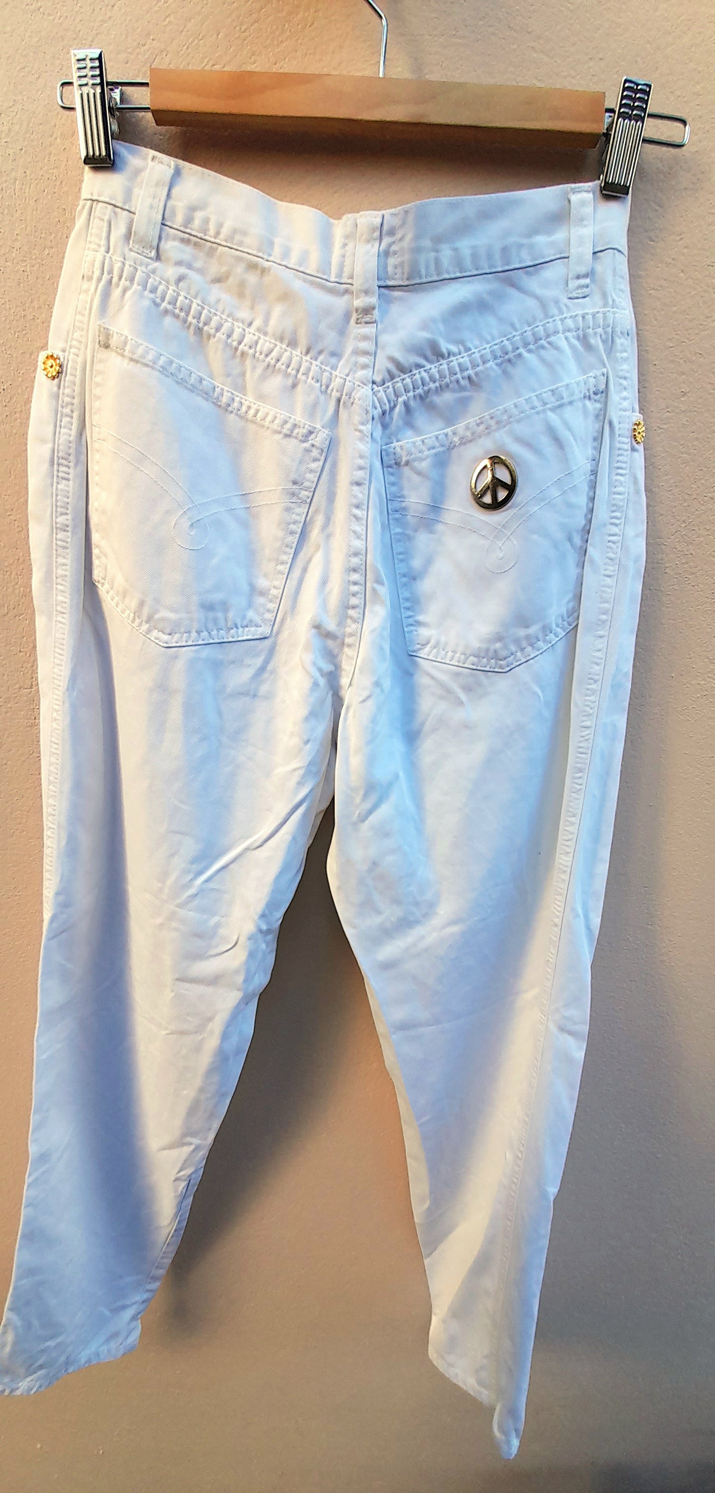 Vintage Y2K Moschino Gold Flower White Cotton Slim Fit Jeans