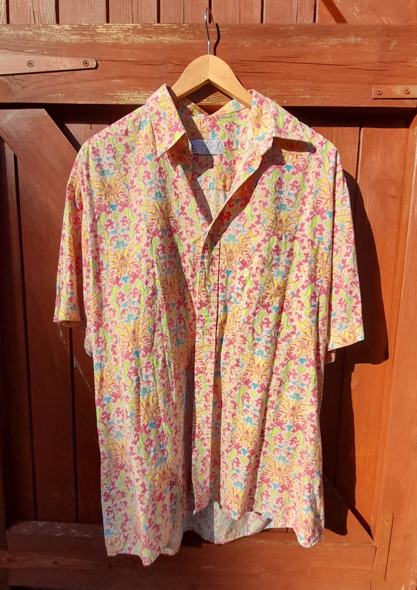 Vintage 70s C&A NEW FAST Mens Pink Cotton Pastel Paisley Shirt
