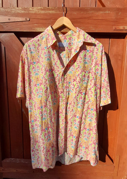 Vintage 70s C&A NEW FAST Mens Pink Cotton Pastel Paisley Shirt
